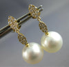 ESTATE LARGE .45CT DIAMOND & AAA SOUTH SEA PEARL 18KT YELLOW GOLD CLASSIC LEAF EARRINGS