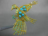 ANTIQUE EXTRA LARGE AAA TURQUOISE 18KT YELLOW GOLD 3D FLYING BIRD BROOCH PIN