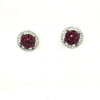 ESTATE .63CT DIAMOND & AAA RUBY 18K WHITE GOLD CLUSTER FLOWER HALO STUD EARRINGS