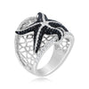 EXTRA LARGE 1.56CT WHITE & BLACK DIAMOND 14KT WHITE GOLD LUCKY STARFISH FUN RING