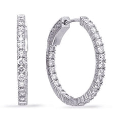 1.0CT DIAMOND 14KT WHITE GOLD 3D ROUND CLASSIC INSIDE OUT HOOP HANGING EARRINGS
