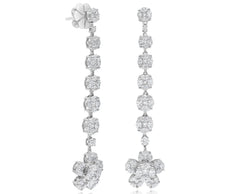 LARGE 5.05CT DIAMOND 18K WHITE GOLD ROUND MARQUISE & PEAR SHAPE HANGING EARRINGS