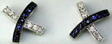 .32CT DIAMOND & AAA SAPPHIRE 14KT WHITE GOLD 3D CRISS CROSS X LOVE STUD EARRINGS