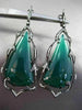 ANTIQUE MASSIVE 36.20CT DIAMOND & GREEN AGATE 14K BLACK GOLD 3D HANGING EARRINGS