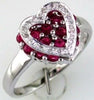 ESTATE 1.01CT DIAMOND & AAA RUBY 14K WHITE GOLD 3D CLUSTER HEART SHAPE LOVE RING