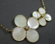 0.06CT DIAMOND & AAA MOTHER OF PEARL 14KT YELLOW GOLD DOUBLE FLOWER LOVE NECKLACE