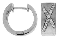ESTATE .16CT DIAMOND 14KT WHITE GOLD CRISS CROSS X LOVE HUGGIE HANGING EARRINGS