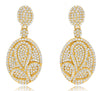 1.25CT DIAMOND 14KT YELLOW GOLD 3D ROUND MULTI LEAF DOUBLE OVAL HANGING EARRINGS