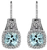 LARGE 4.2CT DIAMOND & AAA AQUAMARINE 14KT WHITE GOLD 3D CUSHION & ROUND EARRINGS