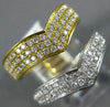 ESTATE LARGE .84CT DIAMOND 18K WHITE & YELLOW GOLD MULTI ROW DOUBLE V SHAPE RING