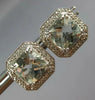 LARGE 4.22CT DIAMOND & AAA GREEN AMETHYST 14KT WHITE GOLD CUSHION STUD EARRINGS