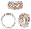 WIDE 1.04CT DIAMOND 14KT WHITE & ROSE GOLD 3D ROUND MULTI ROW CRISS CROSS RING