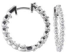 .90CT DIAMOND 14K WHITE GOLD SHARE PRONG INSIDE OUT HOOP HUGGIE HANGING EARRINGS
