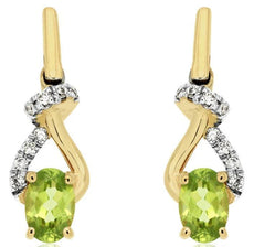 1.0CT DIAMOND & AAA PERIDOT 14KT YELLOW GOLD 3D OVAL LOVE KNOT HANGING EARRINGS