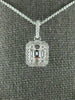 ESTATE .45CT DIAMOND 18K WHITE GOLD ROUND & BAGUETTE CLUSTER SQUARE HALO PENDANT