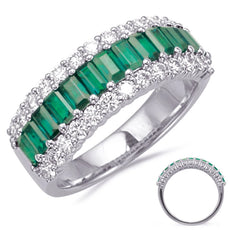 ESTATE WIDE 2.05CT DIAMOND & AAA EMERALD 14KT WHITE GOLD 3 ROW ANNIVERSARY RING