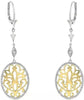 .65CT DIAMOND 14KT 2 TONE GOLD 3D OVAL OPEN FILIGREE LEVERBACK HANGING EARRINGS