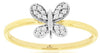 ESTATE .08CT DIAMOND 14KT WHITE & YELLOW GOLD 3D CLASSIC BUTTERFLY LOVE RING