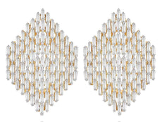 LARGE 1.48CT DIAMOND 14KT YELLOW GOLD BAGUETTE HEXAGON CLIP ON HANGING EARRINGS