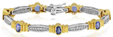 4.70CT DIAMOND & AAA TANZANITE 14K 2 TONE GOLD OVAL & ROUND LOVE TENNIS BRACELET