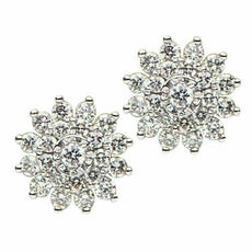 ESTATE .66CT DIAMOND 18KT WHITE GOLD 3D CLASSIC FLOWER SNOWFLAKE STUD EARRINGS