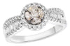 1.02CT WHITE & MOCHA DIAMOND 14KT WHITE GOLD MULTI SHAPE FLOWER FRIENDSHIP RING