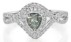 CERTIFIED .78CT WHITE & GRAY GREENISH DIAMOND 18KT WHITE GOLD 3D ENGAGEMENT RING