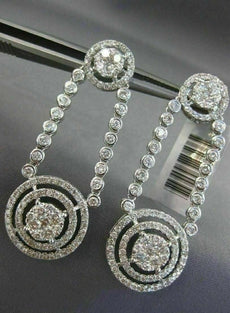 ESTATE LARGE 3.20CT DIAMOND 14K WHITE GOLD CIRCULAR DOUBLE HALO HANGING EARRINGS