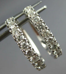 ESTATE .84CT DIAMOND 14KT WHITE GOLD CLASSIC ROUND OVAL HUGGIE HANGING EARRINGS