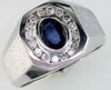 WIDE 1.42CT DIAMOND & AAA SAPPHIRE 14KT WHITE GOLD OVAL & ROUND BEZEL MENS RING
