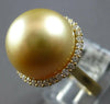LARGE .44CT DIAMOND & AAA GOLDEN SOUTH SEA PEARL 18K YELLOW GOLD ROUND HALO RING