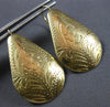 LARGE 14KT YELLOW GOLD TEAR DROP FLORAL HAND ETCHED FUN HANGING EARRINGS #28300