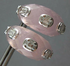 LARGE 37.55CT DIAMOND & AAA PINK QUARTZ 18KT WHITE GOLD CLIP ON HANGING EARRINGS