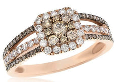 .78CT WHITE & MOCHA DIAMOND 14KT ROSE GOLD 3 ROW SQUARE OCTAGON ANNIVERSARY RING