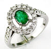 ESTATE .90CT DIAMOND & AAA EMERALD 14KT WHITE GOLD OVAL & ROUND FLOWER FUN RING