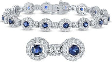 8.55CT DIAMOND & AAA SAPPHIRE 14KT WHITE GOLD 3D MULTI FLOWER BANGLE BRACELET