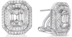 LARGE 1.35CT DIAMOND 14KT WHITE GOLD 3D OCTAGON INVISIBLE HALO CLIP ON EARRINGS
