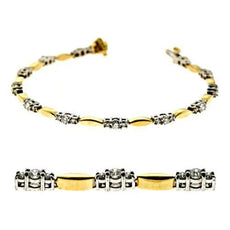 1.94CT DIAMOND 14KT TWO TONE GOLD 3D 3 STONE PAST PRESENT FUTURE TENNIS BRACELET