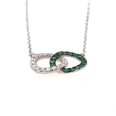 .35CT DIAMOND & AAA EMERALD 18KT WHITE GOLD DOUBLE CIRCULAR LOVE KNOT NECKLACE