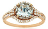 ESTATE 2.03CT DIAMOND & AAA AQUAMARINE 14KT ROSE GOLD ROUND HALO ENAGEMENT RING