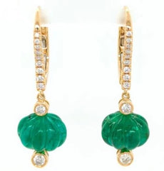 10.82CT DIAMOND & AAA EMERALD 18K YELLOW GOLD FLOLRAL LEVERBACK HANGING EARRINGS