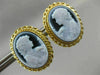 ANTIQUE 18KT YELLOW GOLD HANDCRAFTED BLUE OVAL LADY CAMEO EARRINGS #18785