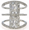 LARGE 1.28CT DIAMOND 18K WHITE GOLD 3D ROUND & BAGUETTE DOUBLE SQUARE 3 ROW RING