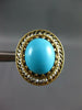 ANTIQUE LARGE AAA TURQUOISE & PEARL 14K YELLOW GOLD OVAL FILIGREE EARRINGS 27292