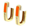 .10CT DIAMOND & ORANGE ENAMEL 18KT YELLOW GOLD RECTANGULAR FUN HANGING EARRINGS
