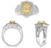WIDE 2.21CT WHITE & FANCY YELLOW DIAMOND 18KT TWO TONE GOLD 3D DOUBLE HALO RING