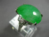 ESTATE LARGE .90CT DIAMOND & AAA JADE PLATINUM 3D FILIGREE LUCKY ENGAGEMENT RING