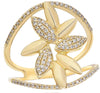 ESTATE WIDE .28CT DIAMOND 14KT YELLOW GOLD 3D MULTI LEAF FLOWER TENSION FUN RING