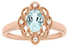 .74CT DIAMOND & AAA AQUAMARINE 14KT ROSE GOLD OVAL & ROUND FILIGREE FLOWER RING