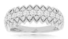 ESTATE WIDE 1.0CT DIAMOND 14K WHITE GOLD 3D ROUND 3 ROW V SHAPE ANNIVERSARY RING